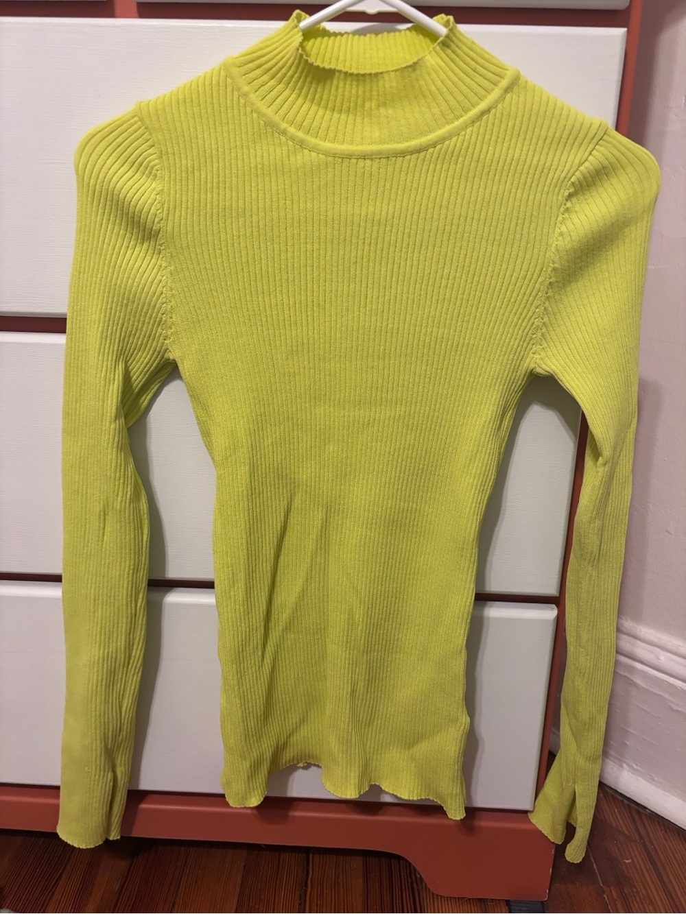Pringle Neon Lime Ribbed Mock Neck Long Sleeve Top